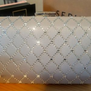 Sasha Inc Clutch in Silver Crystals/Bead work. Minor scratch shown in images.NWT